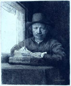 Rembrandt van Rijn Painting - dibujando en un retrato de ventana Rembrandt